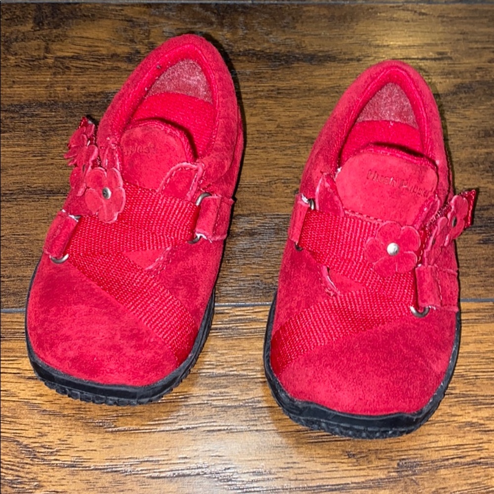 Hush puppies 6m red velvet Velcro shoes EUC!